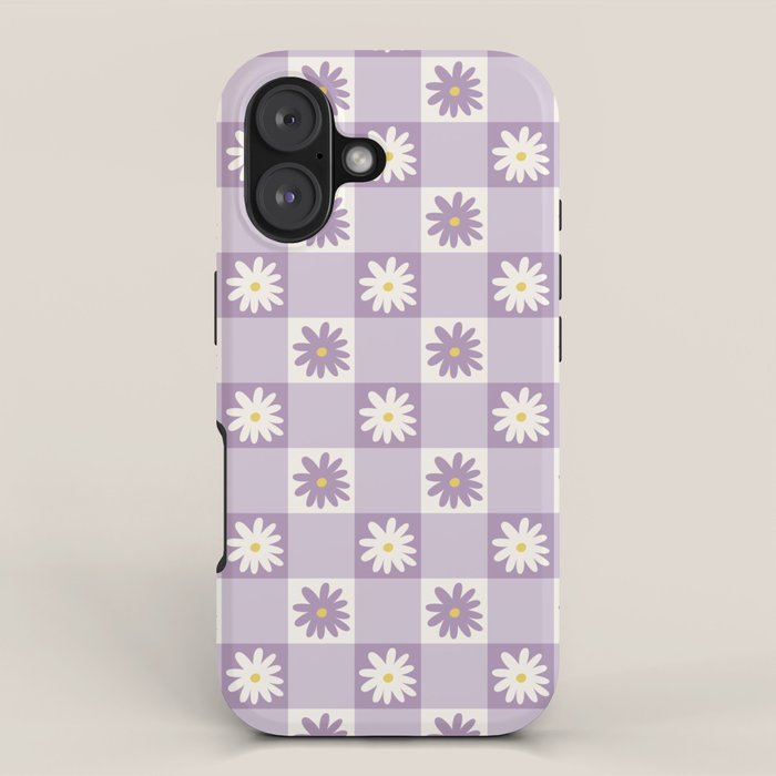 Flower Lavender Gingham Checker in Purple iPhone Case Gallery Image 1