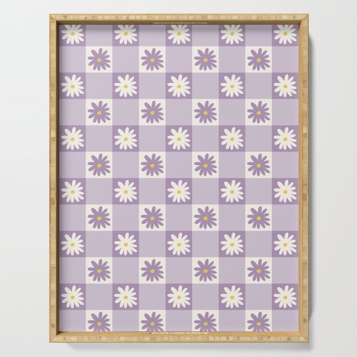 Flower Lavender Gingham Checker in Purple Serving Tray Gallery Image 1