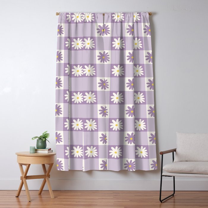 Flower Lavender Gingham Checker in Purple Window Curtain Gallery Image 5