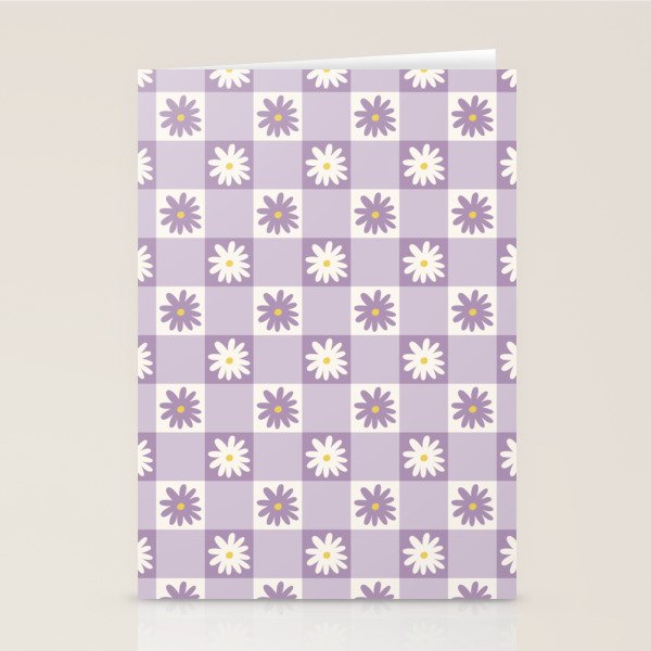 Flower Lavender Gingham Checker in Purple Stationery Card Gallery Image 2