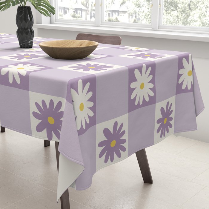 Flower Lavender Gingham Checker in Purple Tablecloth Gallery Image 3