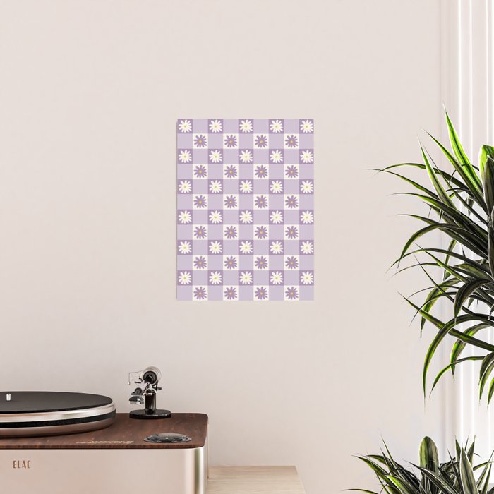 Flower Lavender Gingham Checker in Purple Poster Gallery Image 2