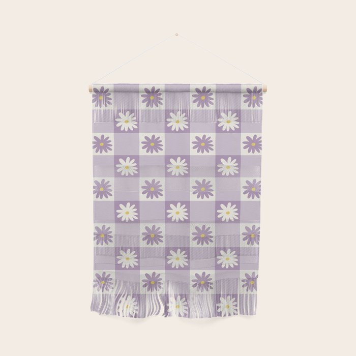 Flower Lavender Gingham Checker in Purple Wall Hanging Gallery Image 1