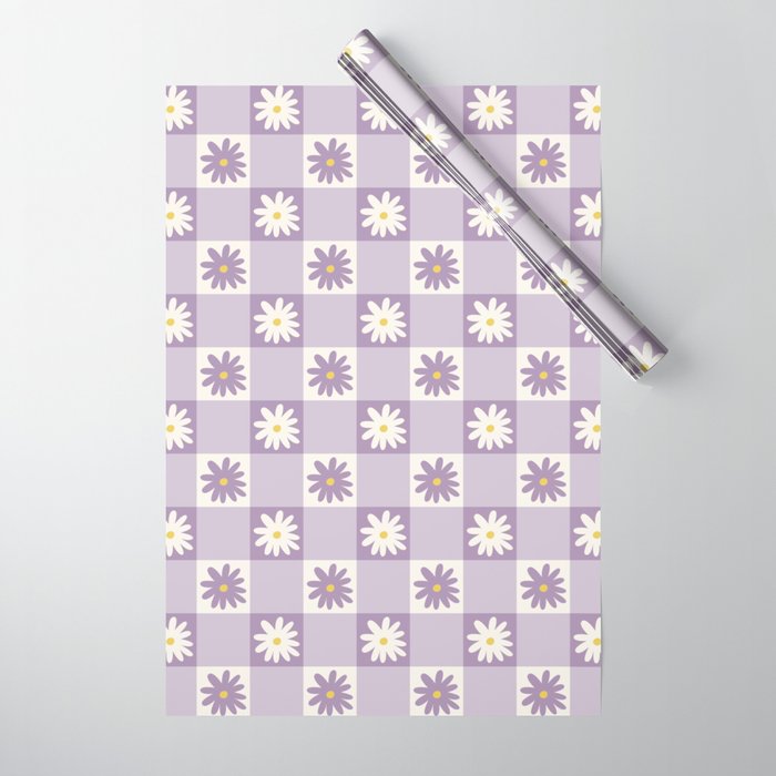 Flower Lavender Gingham Checker in Purple Wrapping Paper Gallery Image 1