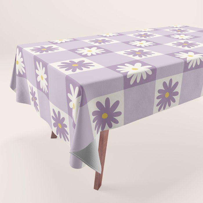 Flower Lavender Gingham Checker in Purple Tablecloth Gallery Image 1