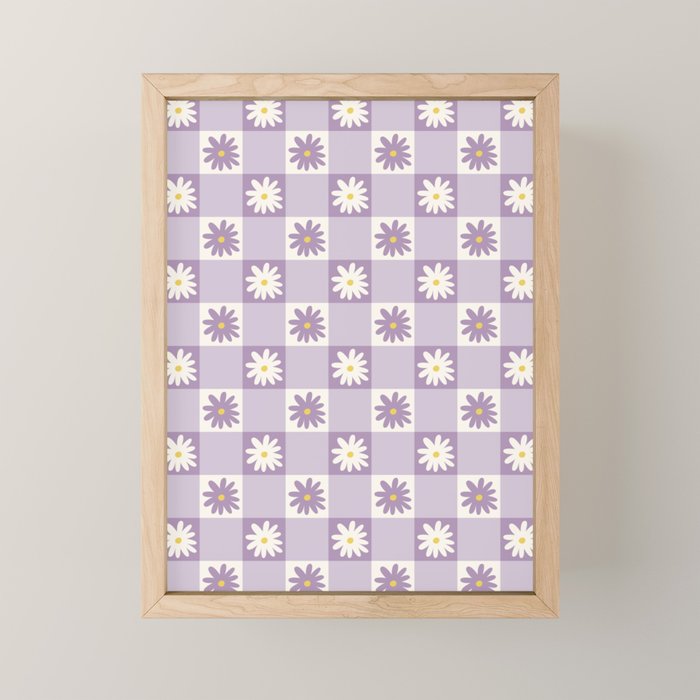 Flower Lavender Gingham Checker in Purple Mini Art Print Gallery Image 1