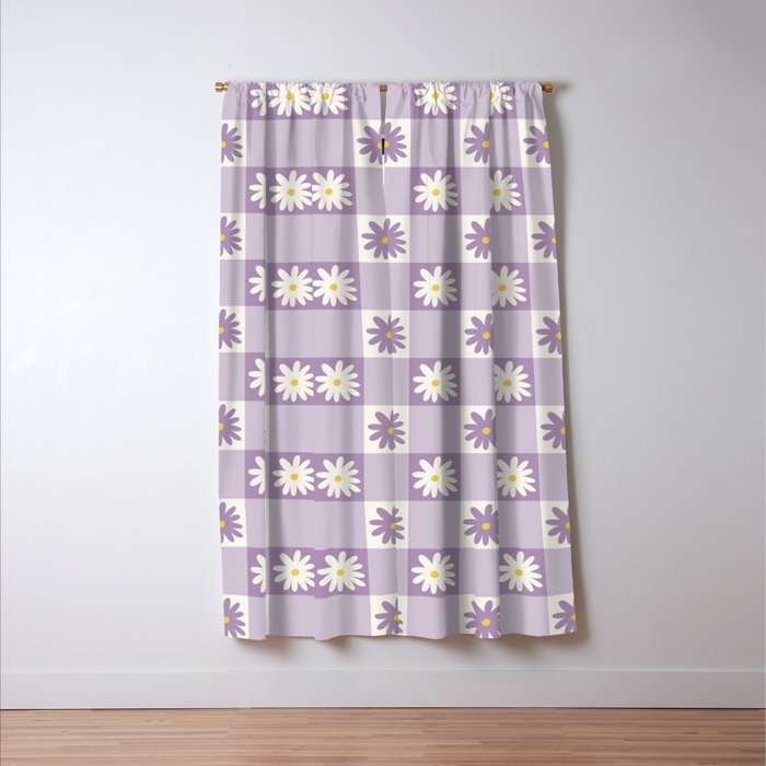 Flower Lavender Gingham Checker in Purple Window Curtain Gallery Image 3