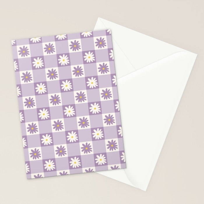 Flower Lavender Gingham Checker in Purple Stationery Card Gallery Image 2