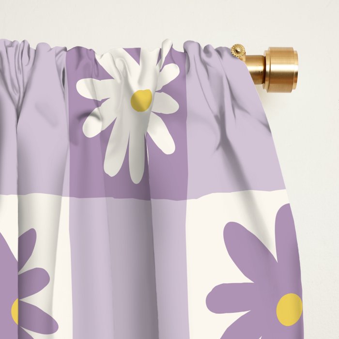 Flower Lavender Gingham Checker in Purple Window Curtain Gallery Image 2