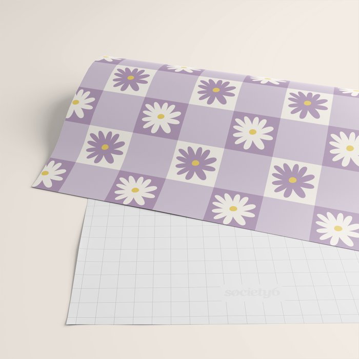 Flower Lavender Gingham Checker in Purple Wrapping Paper Gallery Image 2