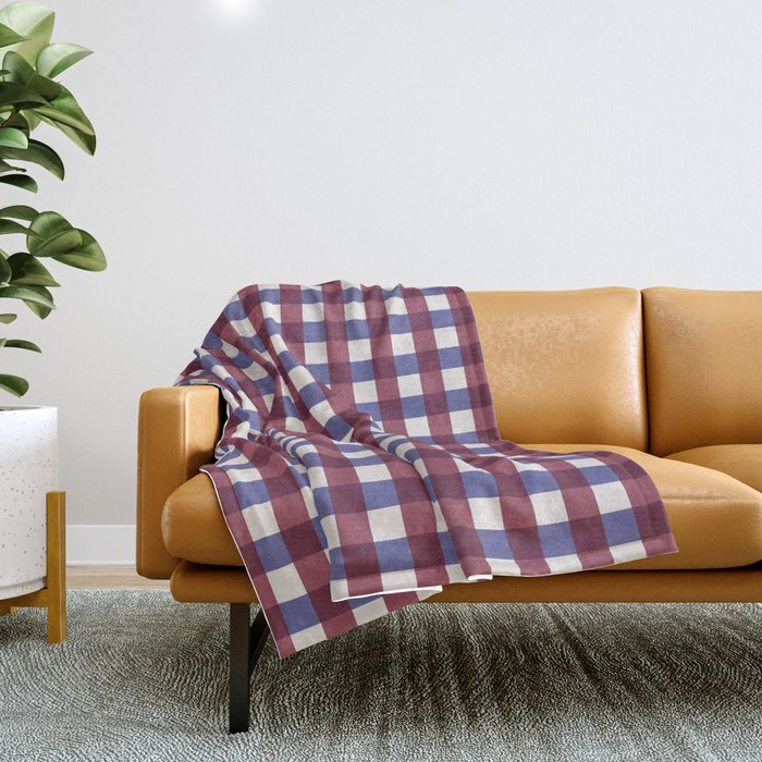 Checkered Multicolor Pattern XVII Berry Red and Violet Throw Blanket Gallery Image 1