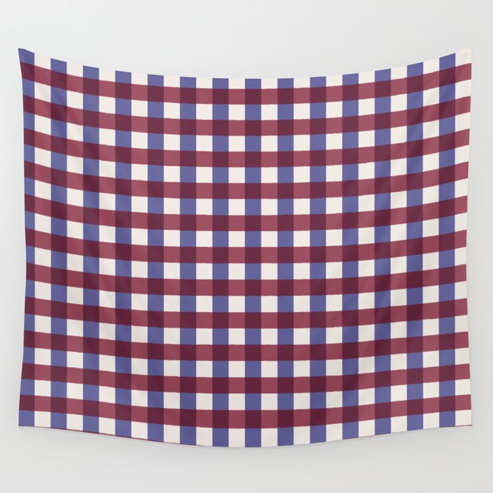 Checkered Multicolor Pattern XVII Berry Red and Violet Wall Tapestry Gallery Image 1