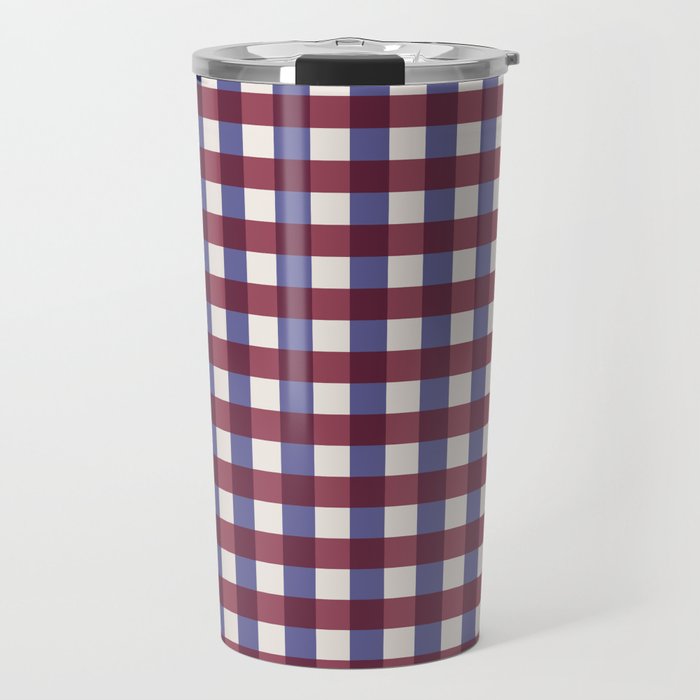Checkered Multicolor Pattern XVII Berry Red and Violet Travel Mug Gallery Image 1