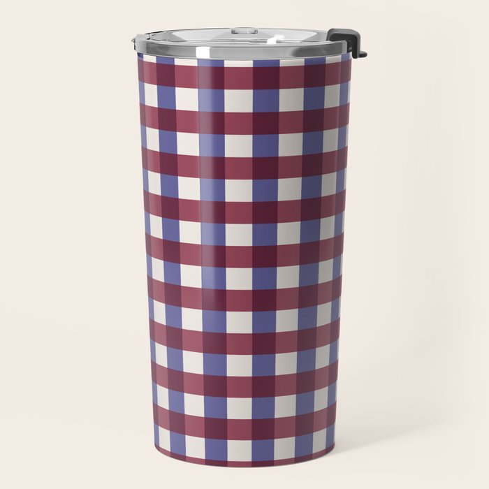 Checkered Multicolor Pattern XVII Berry Red and Violet Travel Mug Gallery Image 2