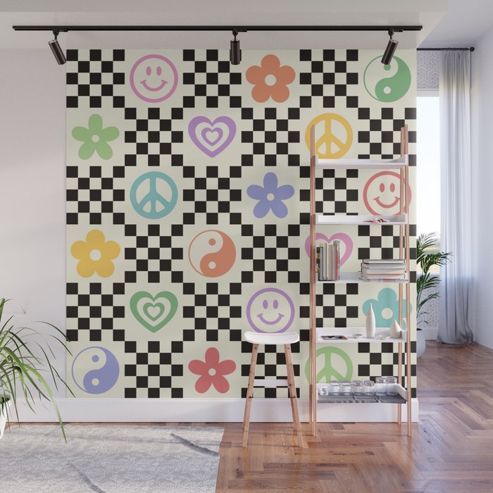 Retro Colorful Nostalgia Double Checker Wall Mural Gallery Image 1