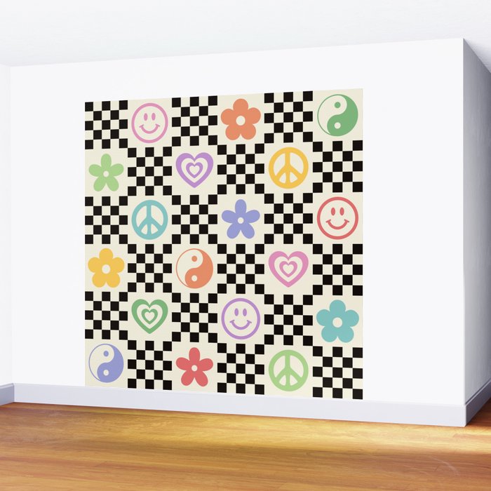 Retro Colorful Nostalgia Double Checker Wall Mural Gallery Image 2