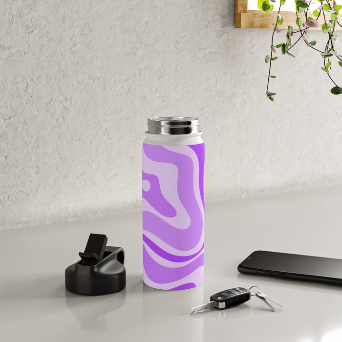 Modern Retro Liquid Swirl Abstract Pattern in Purple Water Bottle Gallery Image 4