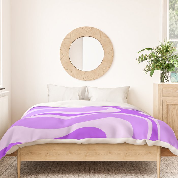 Modern Retro Liquid Swirl Abstract Pattern in Purple Duvet Cover Gallery Image 3