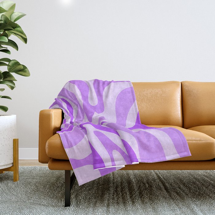 Modern Retro Liquid Swirl Abstract Pattern in Purple Throw Blanket Gallery Image 1
