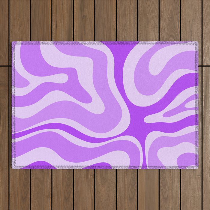 Modern Retro Liquid Swirl Abstract Pattern in Purple Outdoor Rug Gallery Image 1