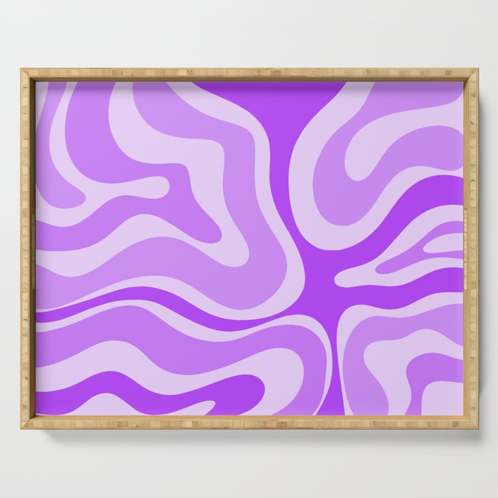 Modern Retro Liquid Swirl Abstract Pattern in Purple Serving Tray Gallery Image 1