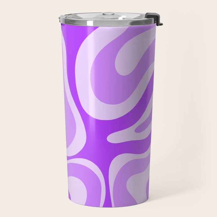 Modern Retro Liquid Swirl Abstract Pattern in Purple Travel Mug Gallery Image 2