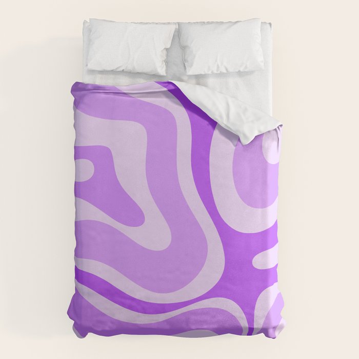 Modern Retro Liquid Swirl Abstract Pattern in Purple Duvet Cover Gallery Image 1
