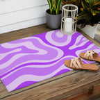 Modern Retro Liquid Swirl Abstract Pattern in Purple Outdoor Rug Gallery Image 2