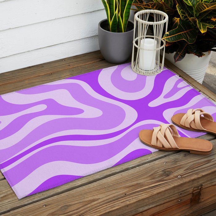 Modern Retro Liquid Swirl Abstract Pattern in Purple Outdoor Rug Gallery Image 2