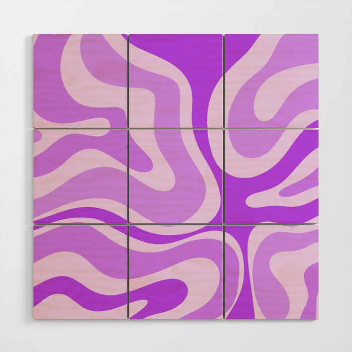 Modern Retro Liquid Swirl Abstract Pattern in Purple Wood Wall Art Gallery Image 1