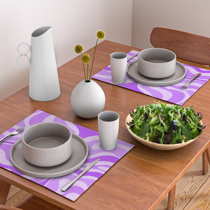 Modern Retro Liquid Swirl Abstract Pattern in Purple Placemat Gallery Image 2