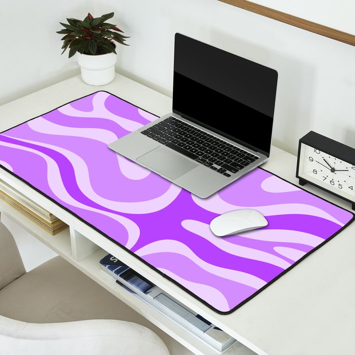 Modern Retro Liquid Swirl Abstract Pattern in Purple Desk Mat Gallery Image 2