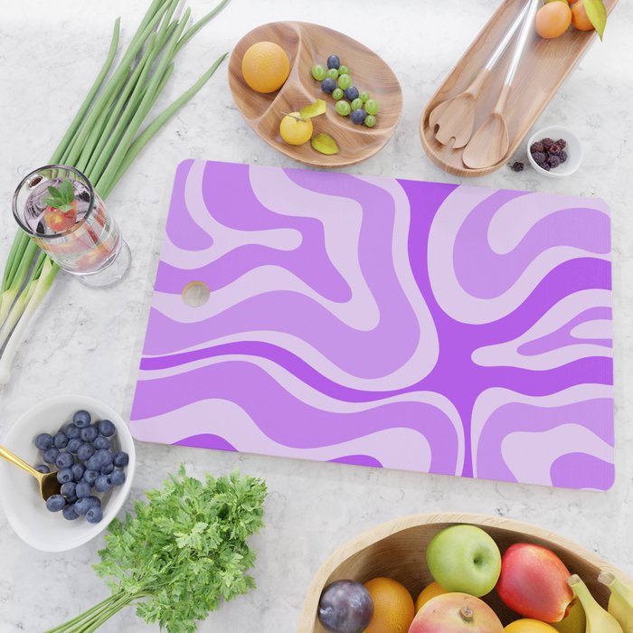 Modern Retro Liquid Swirl Abstract Pattern in Purple Cutting Board Gallery Image 2