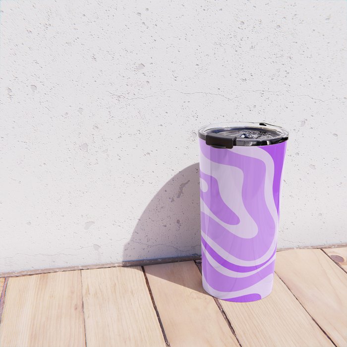 Modern Retro Liquid Swirl Abstract Pattern in Purple Travel Mug Gallery Image 4