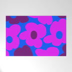 Large Pink and Purple Retro Flowers Blue Background #decor #society6 #buyart Welcome Mat Gallery Image 1