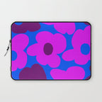 Large Pink and Purple Retro Flowers Blue Background #decor #society6 #buyart Laptop Sleeve Gallery Image 1