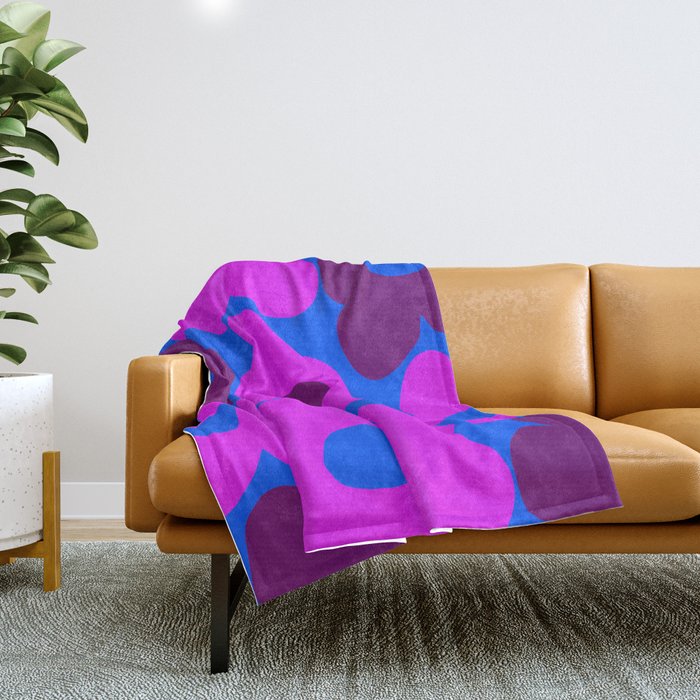 Large Pink and Purple Retro Flowers Blue Background #decor #society6 #buyart Throw Blanket Gallery Image 1