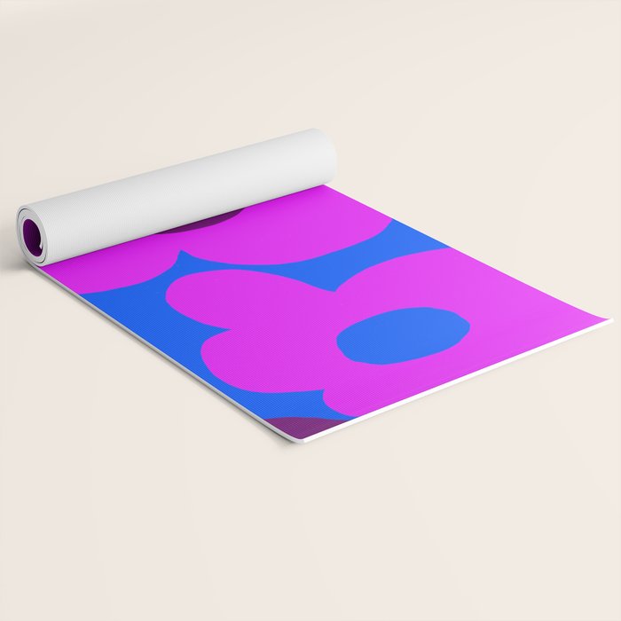 Large Pink and Purple Retro Flowers Blue Background #decor #society6 #buyart Yoga Mat Gallery Image 2