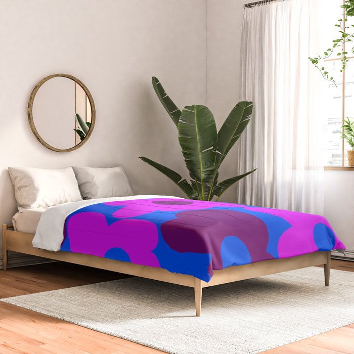 Large Pink and Purple Retro Flowers Blue Background #decor #society6 #buyart Comforter Gallery Image 2
