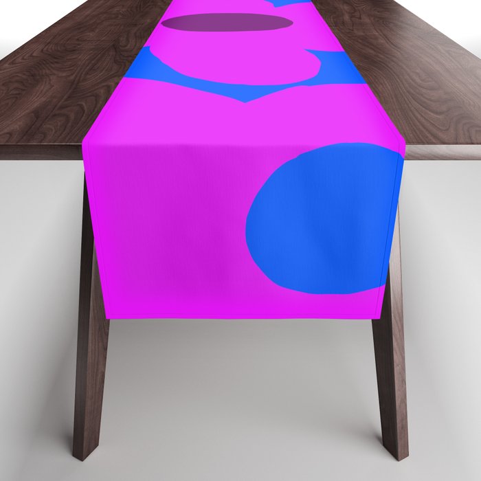 Large Pink and Purple Retro Flowers Blue Background #decor #society6 #buyart Table Runner Gallery Image 1