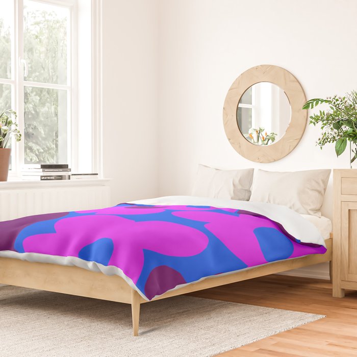 Large Pink and Purple Retro Flowers Blue Background #decor #society6 #buyart Duvet Cover Gallery Image 2