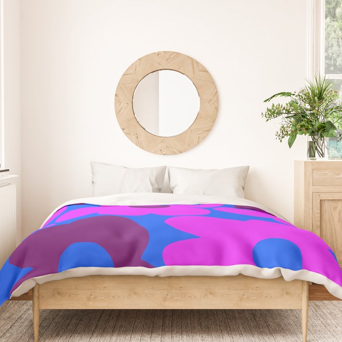 Large Pink and Purple Retro Flowers Blue Background #decor #society6 #buyart Duvet Cover Gallery Image 3