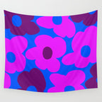 Large Pink and Purple Retro Flowers Blue Background #decor #society6 #buyart Wall Tapestry Gallery Image 4