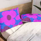 Large Pink and Purple Retro Flowers Blue Background #decor #society6 #buyart Pillow Sham Gallery Image 2