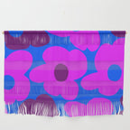 Large Pink and Purple Retro Flowers Blue Background #decor #society6 #buyart Wall Hanging Gallery Image 1