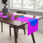 Large Pink and Purple Retro Flowers Blue Background #decor #society6 #buyart Table Runner Gallery Image 2