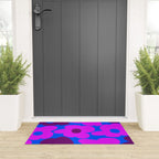 Large Pink and Purple Retro Flowers Blue Background #decor #society6 #buyart Welcome Mat Gallery Image 3