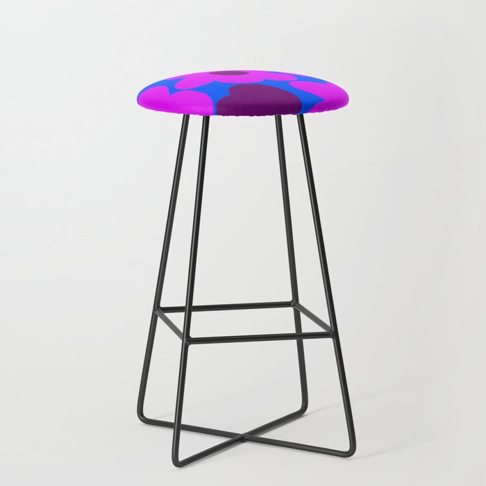 Large Pink and Purple Retro Flowers Blue Background #decor #society6 #buyart Stool Gallery Image 1