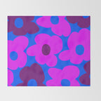 Large Pink and Purple Retro Flowers Blue Background #decor #society6 #buyart Throw Blanket Gallery Image 2