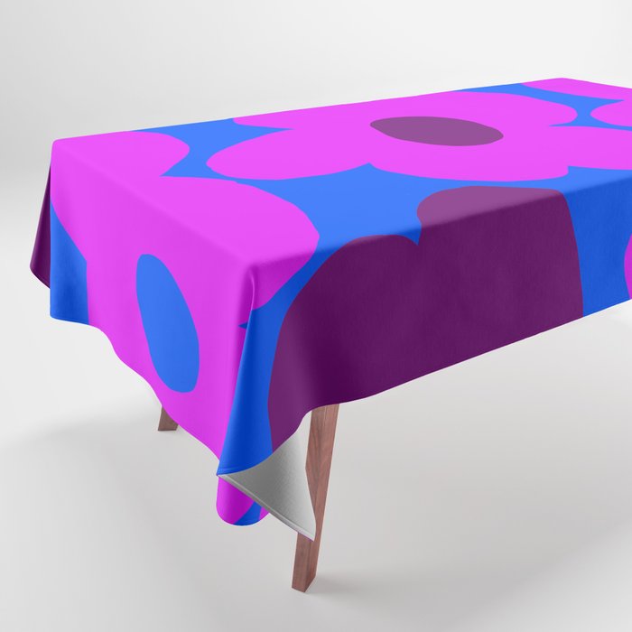 Large Pink and Purple Retro Flowers Blue Background #decor #society6 #buyart Tablecloth Gallery Image 1